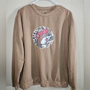 Buc-ee’s Leopard Patch Long Sleeve Shirt – Size M – Brown Graphic Tee